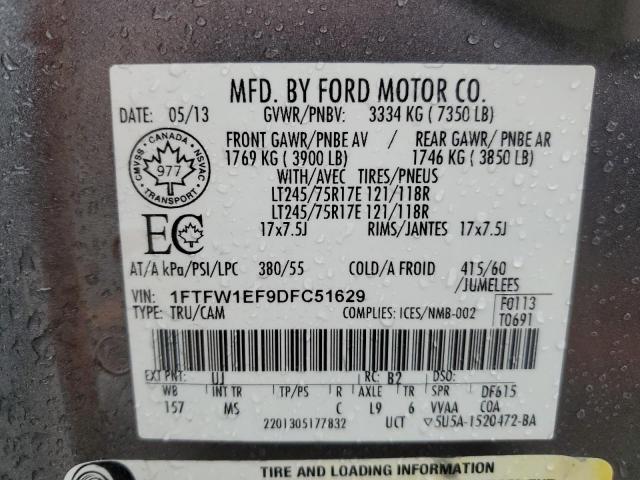 2013 Ford F150 Supercrew VIN: 1FTFW1EF9DFC51629 Lot: 44248884