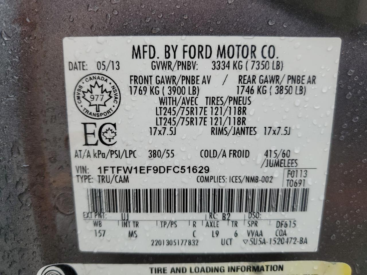 1ftfw1ef9dfc51629 1FTFW1EF9DFC51629 2013 Ford F150 Supercrew