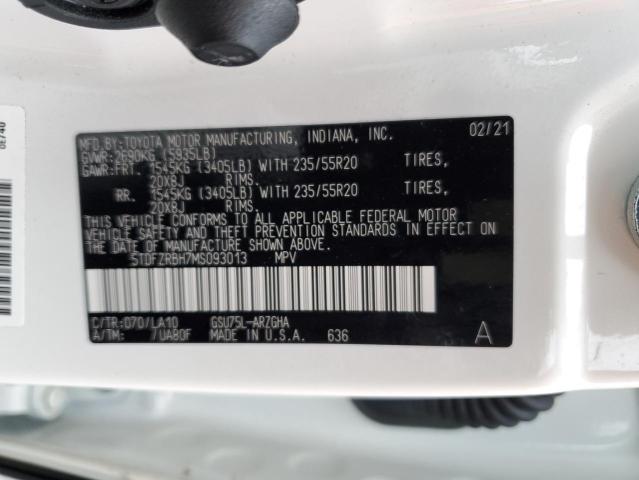 VIN 5TDFZRBH7MS093013 2021 Toyota Highlander, Platinum no.12