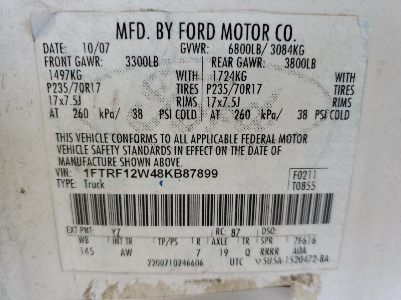 1FTRF12W48KB87899 2008 Ford F150