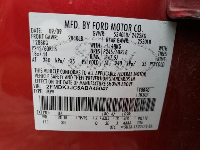 2010 Ford Edge Sel VIN: 2FMDK3JC5ABA45047 Lot: 41472554