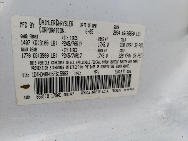 2005 Dodge Durango Slt VIN: 1D4HD48N85F615983 Lot: 41853224