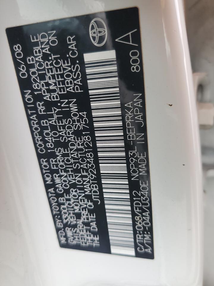 JTDBT923481281754 2008 Toyota Yaris