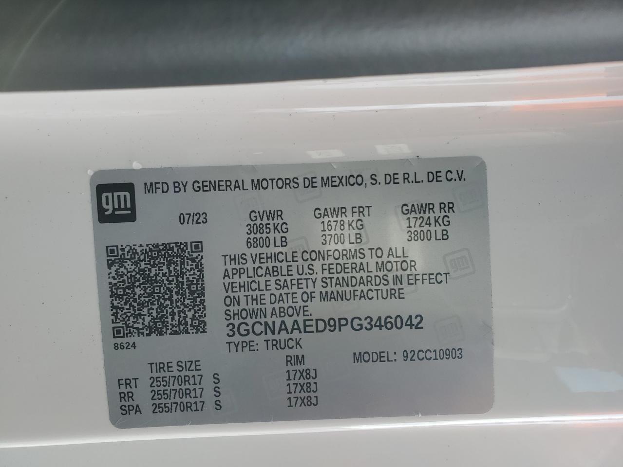 3GCNAAED9PG346042 CHEVROLET ALL Models 2023