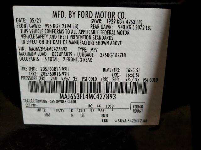 2021 FORD ECOSPORT S MAJ6S3FL4MC427893