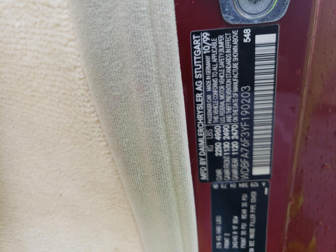 wdbfa76f3yf190203 WDBFA76F3YF190203 2000 Mercedes-Benz Sl 600