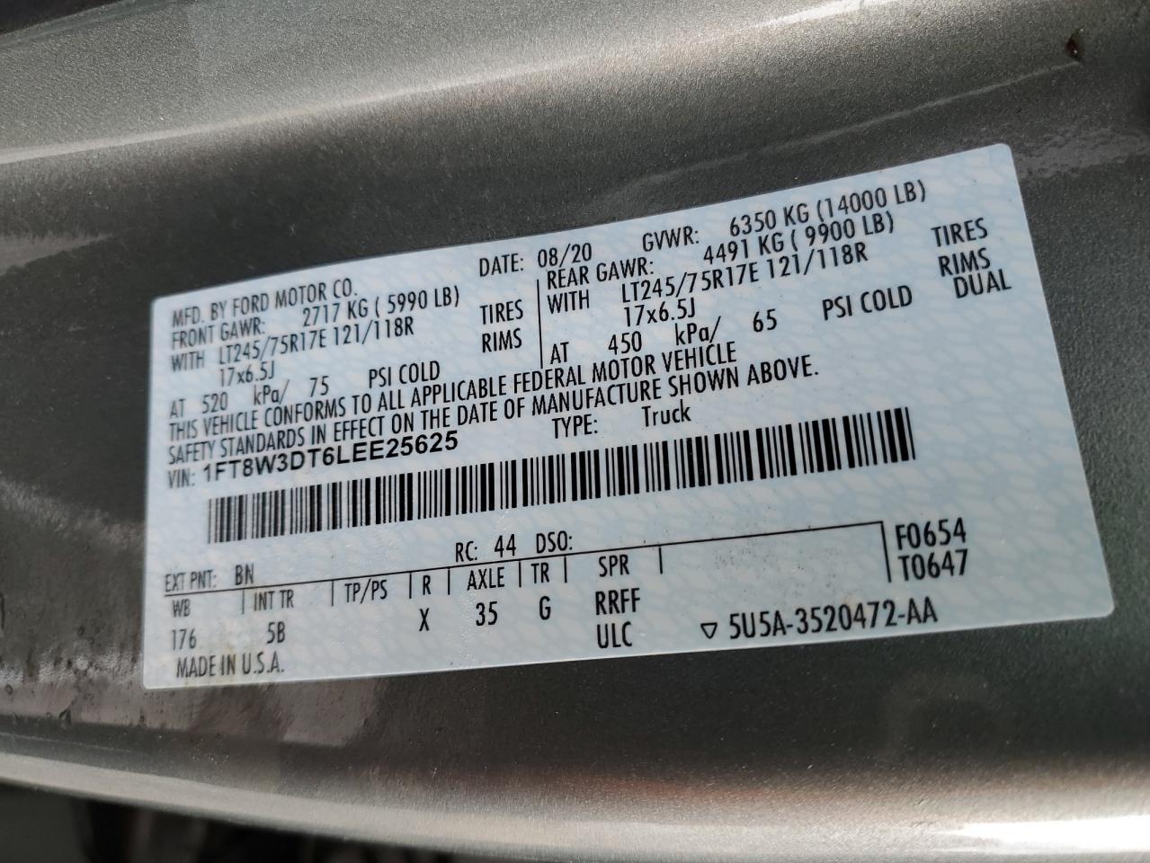 1FT8W3DT6LEE25625 2020 Ford F350 Super Duty