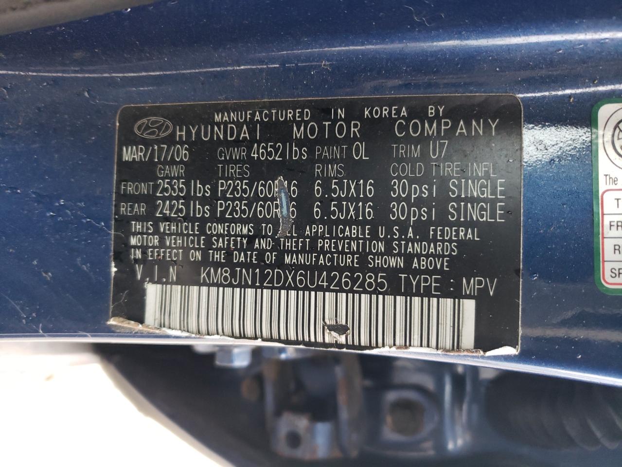 KM8JN12DX6U426285 2006 Hyundai Tucson Gls