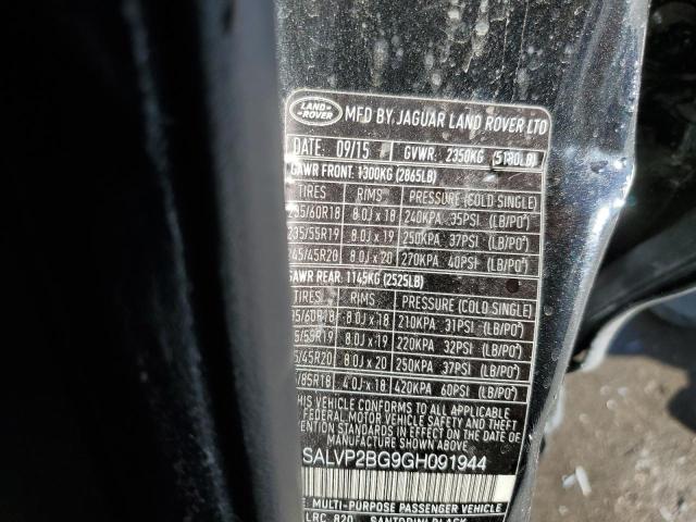 2016 LAND ROVER RANGE ROVE SALVP2BG9GH091944