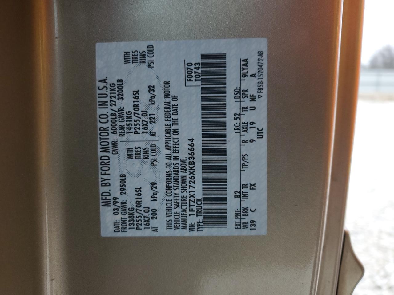 1FTZX1726XKB36664 1999 Ford F150