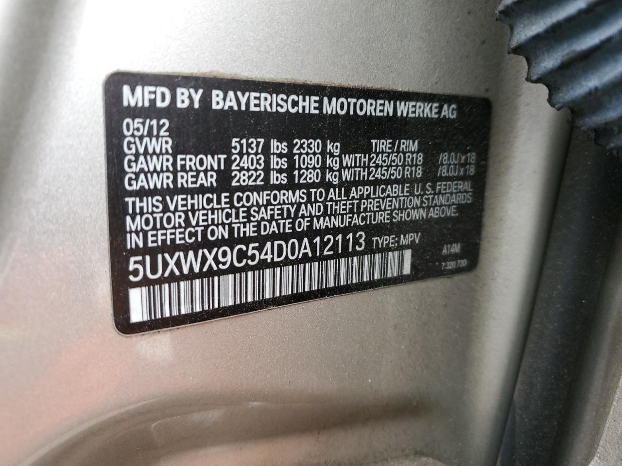 5UXWX9C54D0A12113 2013 BMW X3 xDrive28I