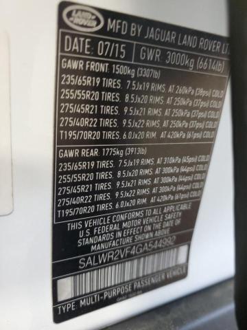 2016 LAND ROVER RANGE ROVE SALWR2VF4GA544992