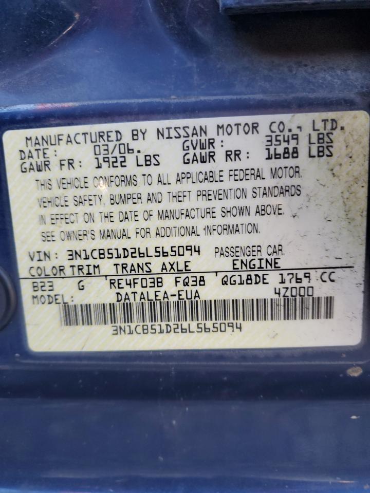 3N1CB51D26L565094 2006 Nissan Sentra 1.8