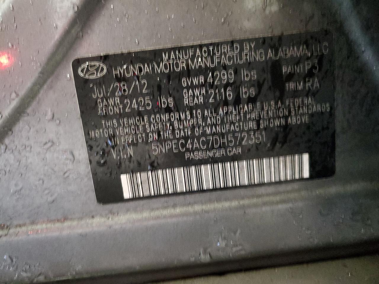 5NPEC4AC7DH572351 2013 Hyundai Sonata Se