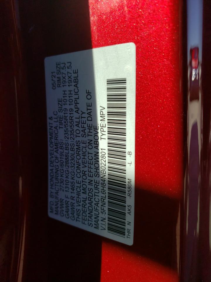 5FNRL6H84NB022801 2022 Honda Odyssey Touring