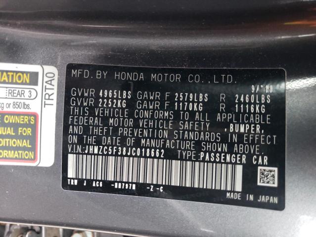 2018 HONDA CLARITY TO - JHMZC5F38JC018662