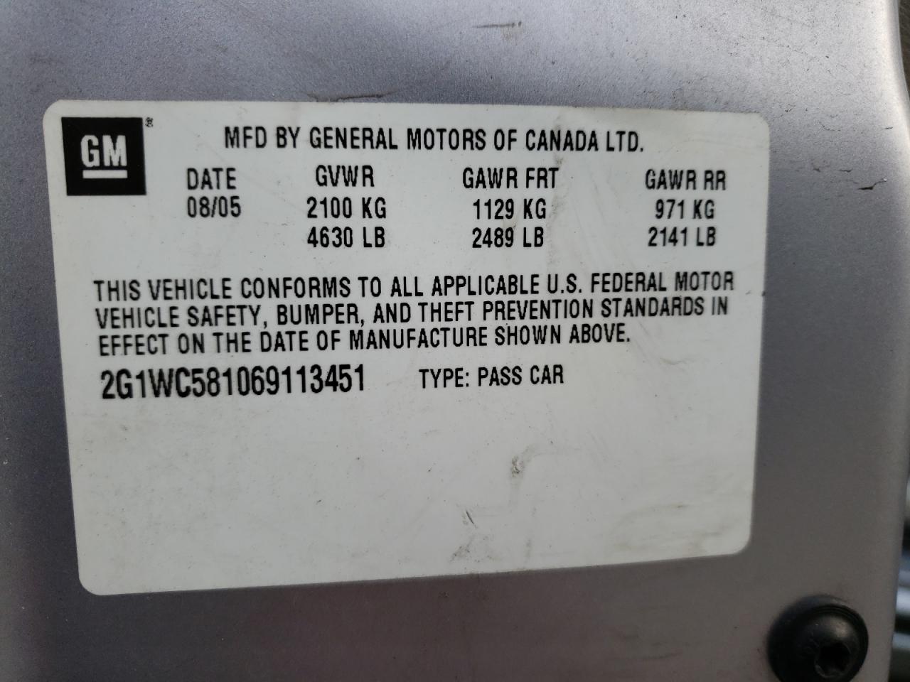 2G1WC581069113451 2006 Chevrolet Impala Lt