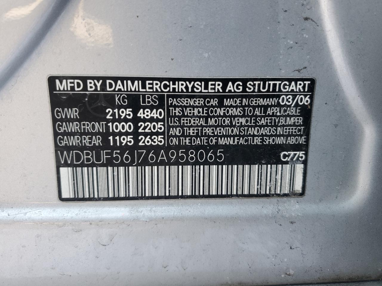 WDBUF56J76A958065 2006 Mercedes-Benz E 350