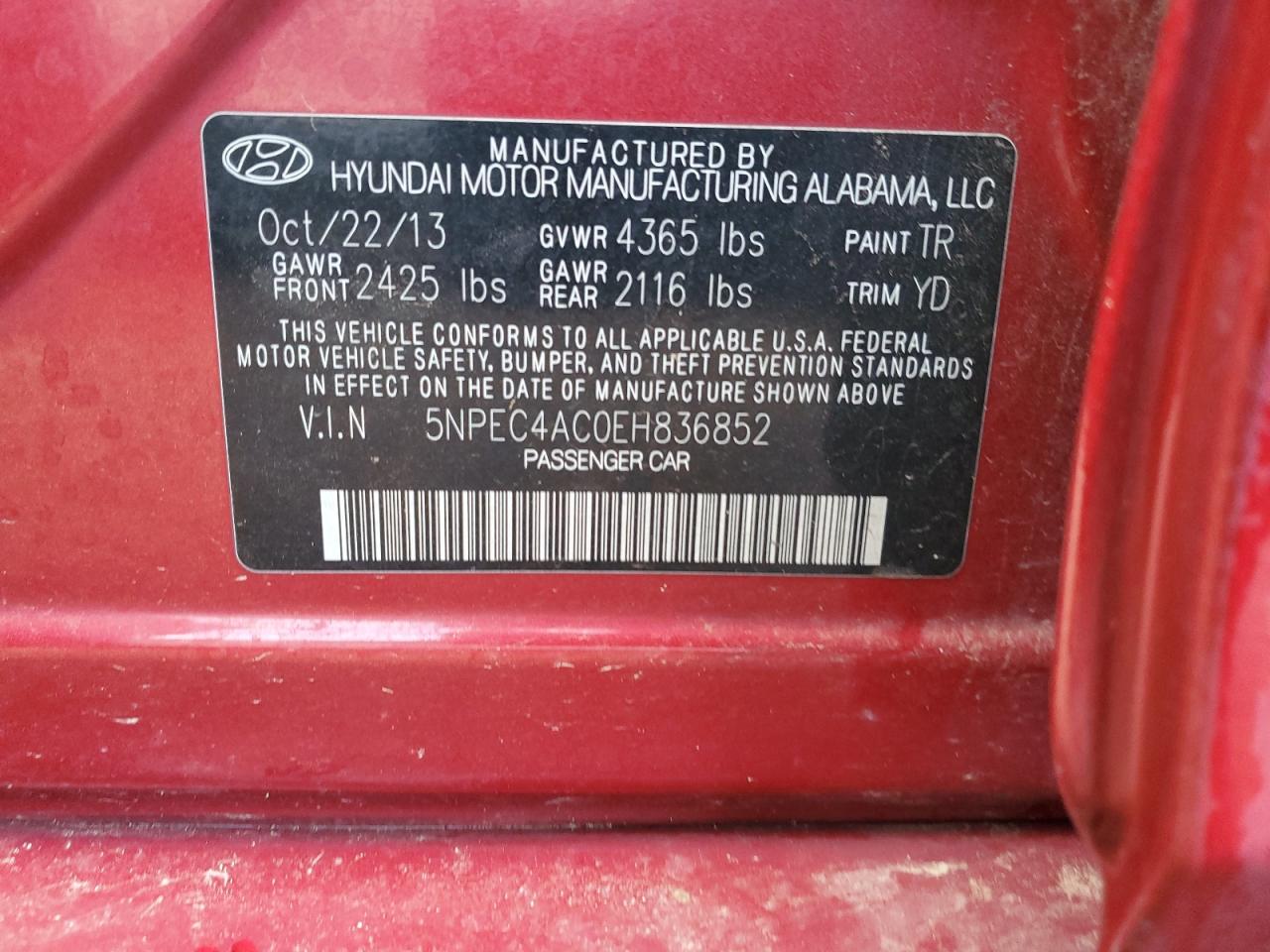 5NPEC4AC0EH836852 2014 Hyundai Sonata Se