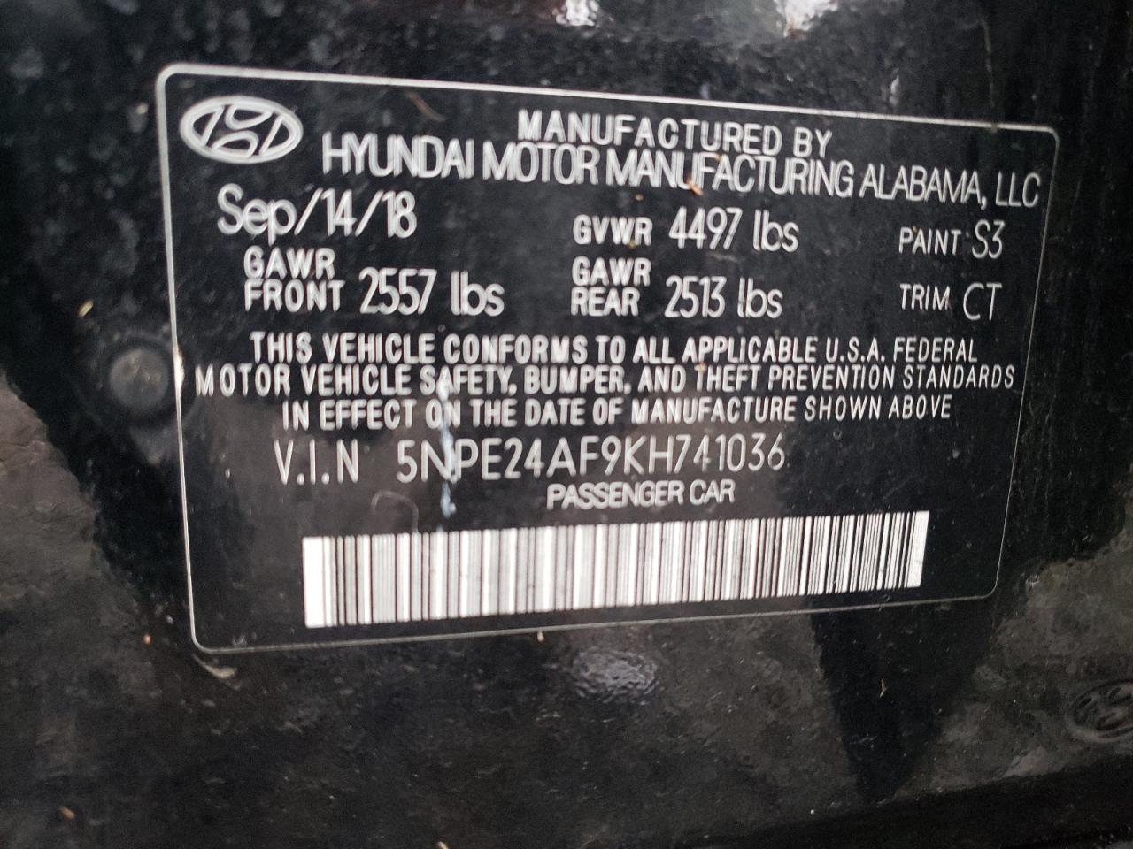 5NPE24AF9KH741036 2019 Hyundai Sonata Se