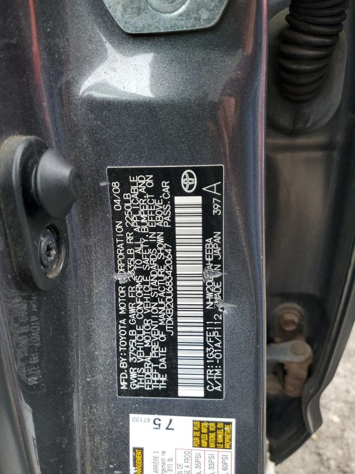 jtdkb20u683420647 JTDKB20U683420647 2008 Toyota Prius