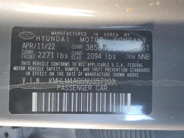 2022 Hyundai Elantra Sel VIN: KMHLM4AG6NU357103 Lot: 44706354