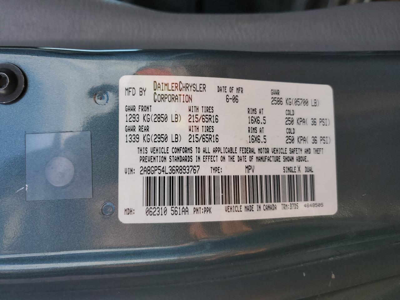 2A8GP54L36R893767 2006 Chrysler Town & Country Touring