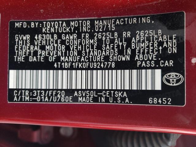 2015 TOYOTA CAMRY LE 4T1BF1FK0FU924778