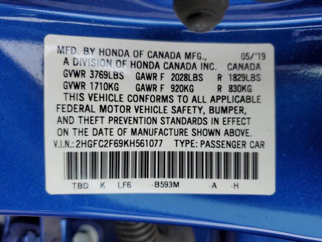 2019 Honda Civic Lx VIN: 2HGFC2F69KH561077 Lot: 42532704