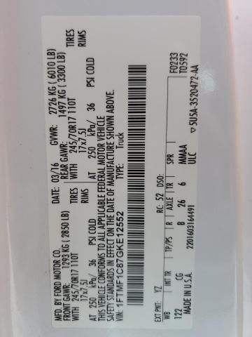 2016 FORD F150 1FTMF1C87GKE12552