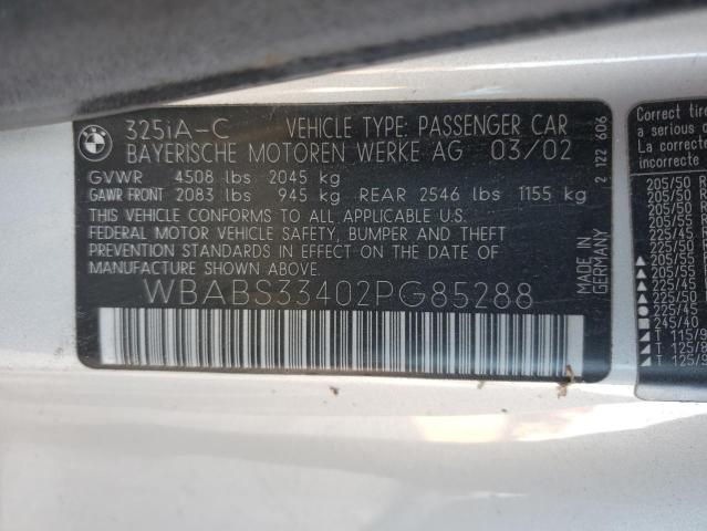 2002 BMW 325 Ci VIN: WBABS33402PG85288 Lot: 42796424