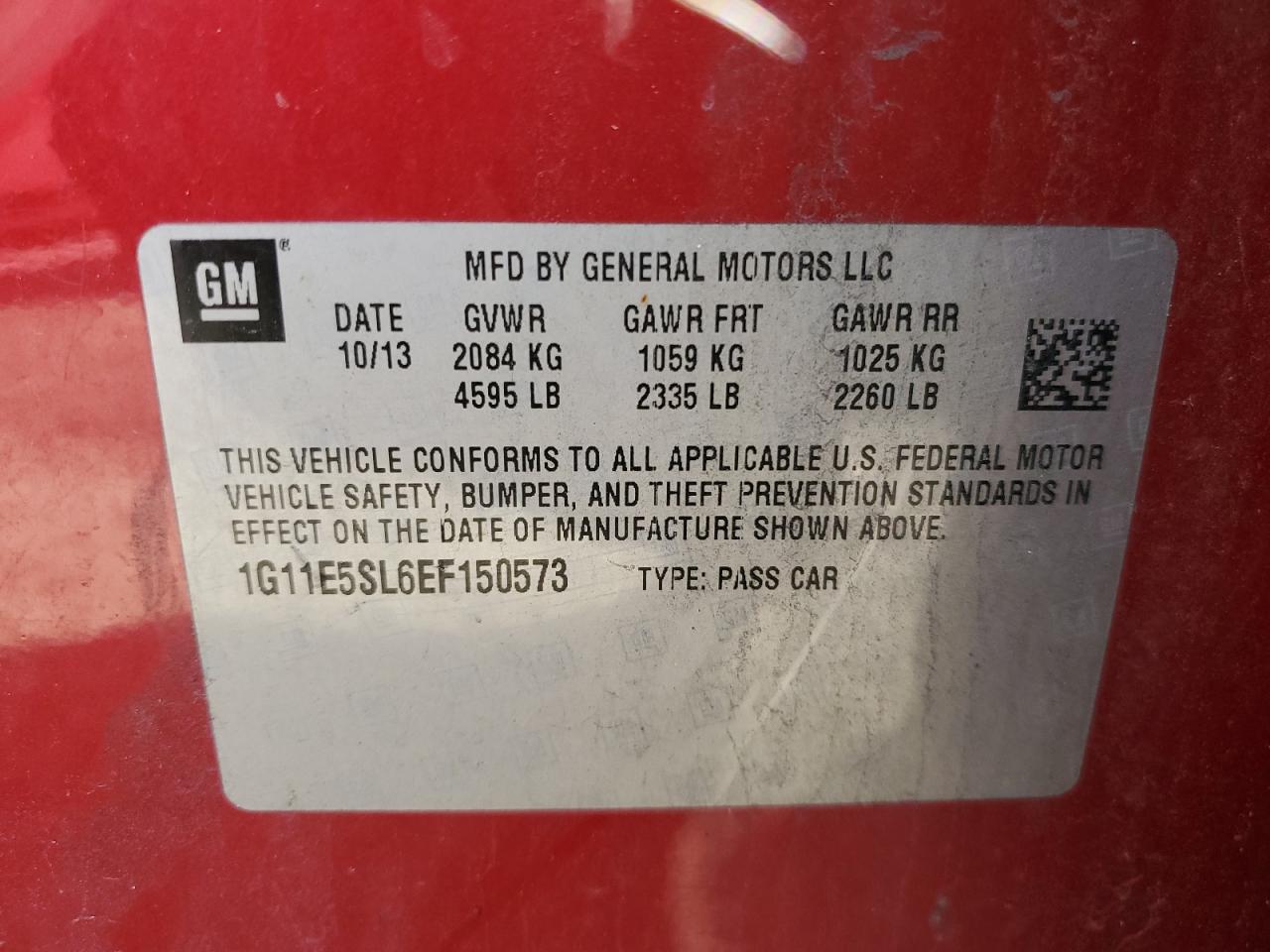 1G11E5SL6EF150573 2014 Chevrolet Malibu 2Lt