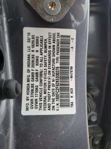 2019 HONDA CIVIC LX 19XFC2F62KE030376