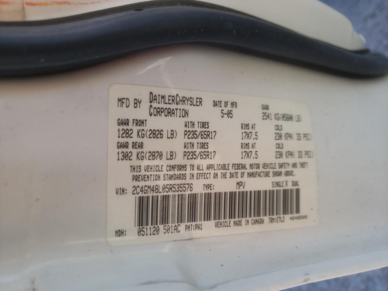 2C4GM48L05R535576 2005 Chrysler Pacifica