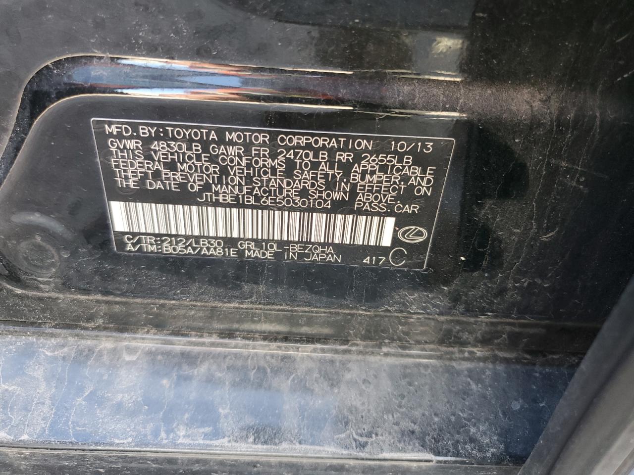 jthbe1bl6e5030104 JTHBE1BL6E5030104 2014 Lexus Gs 350