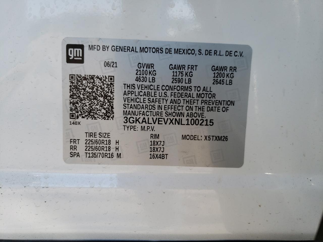 3GKALVEVXNL100215 2022 GMC Terrain Slt