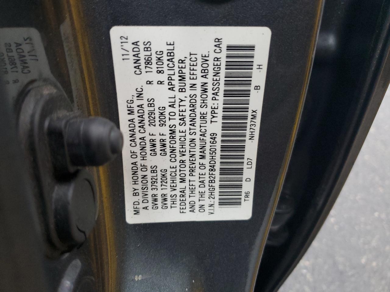 2HGFB2F84DH501649 2013 Honda Civic Ex