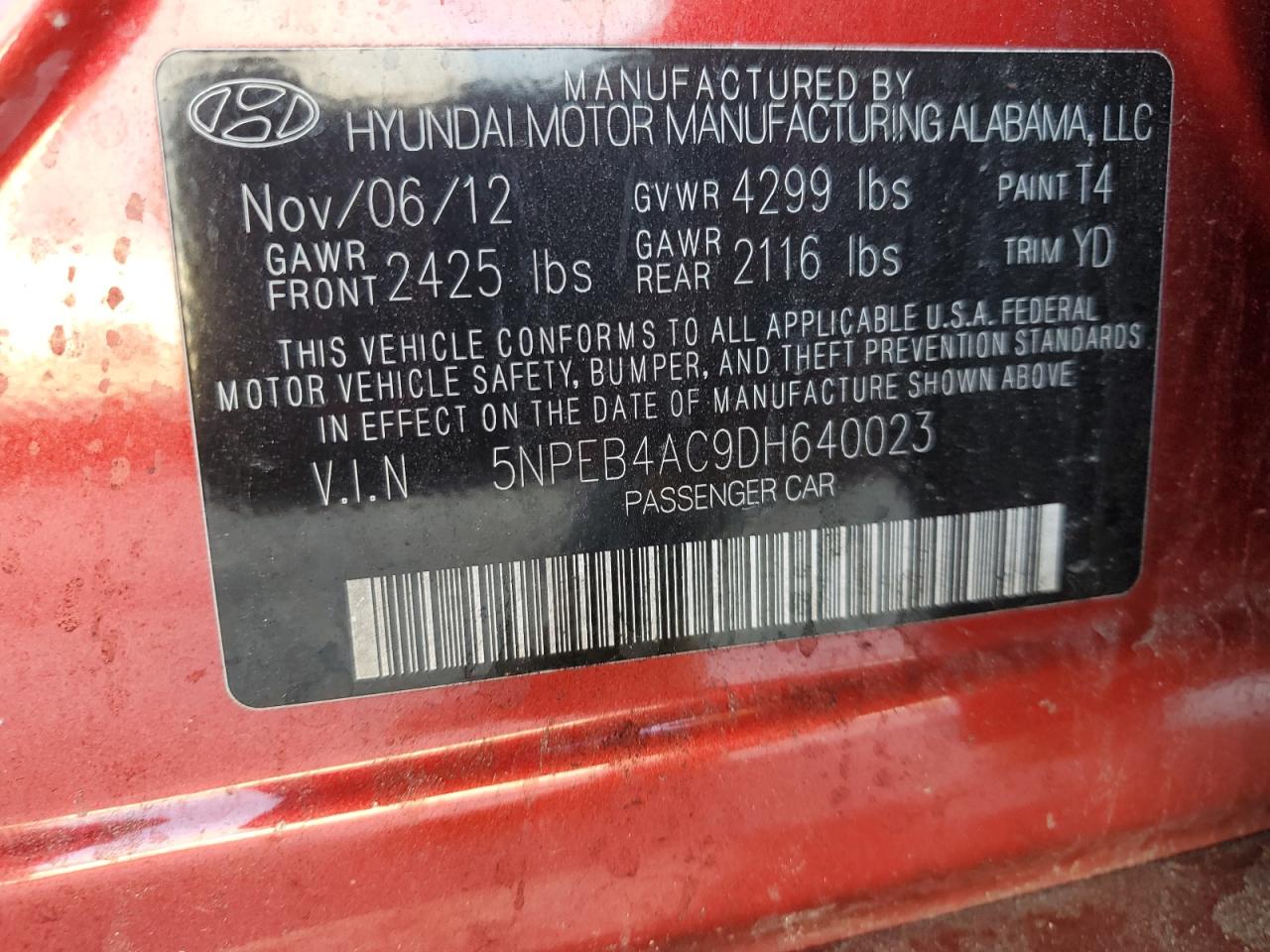 5NPEB4AC9DH640023 2013 Hyundai Sonata Gls