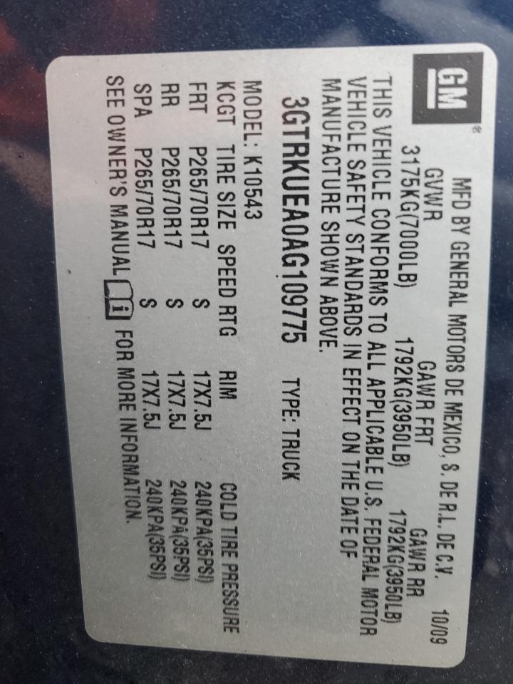 3GTRKUEA0AG109775 2010 GMC Sierra K1500 Sl