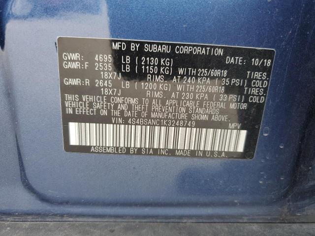 2019 SUBARU OUTBACK 2. 4S4BSANC1K3248749