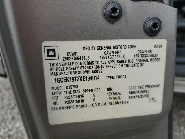 1999 Chevrolet Silverado K1500 VIN: 1GCEK19T2XE194014 Lot: 44877504