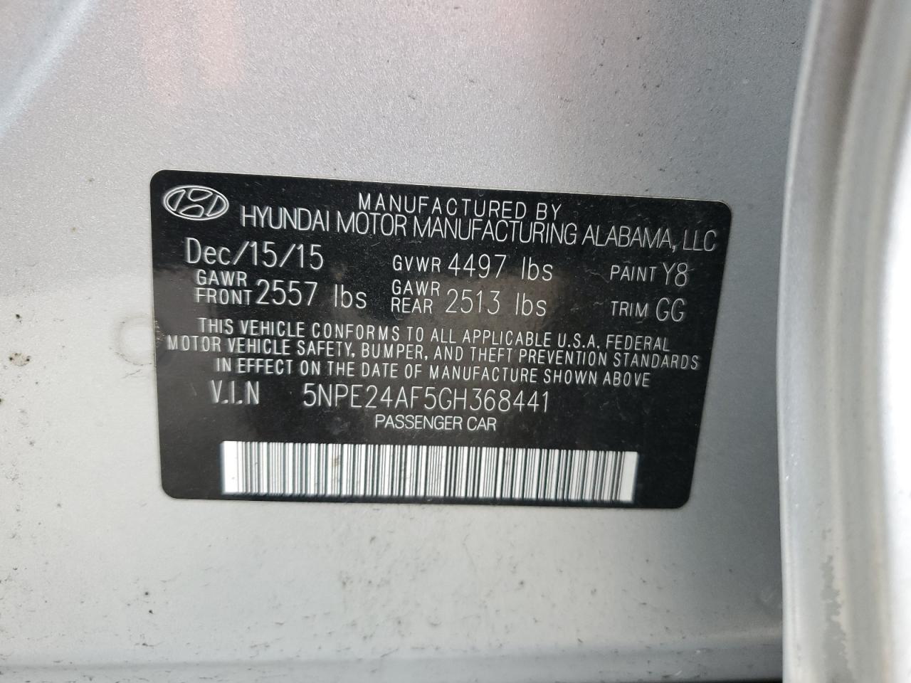 5NPE24AF5GH368441 2016 Hyundai Sonata Se