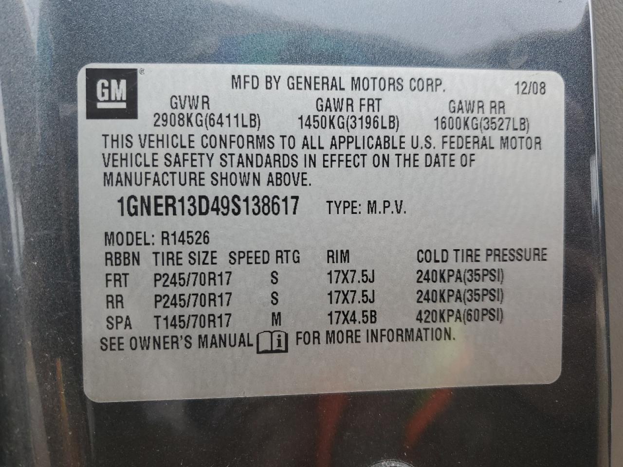1GNER13D49S138617 2009 Chevrolet Traverse Ls 1GNER13D49S138617 2009 Chevrolet Traverse Ls