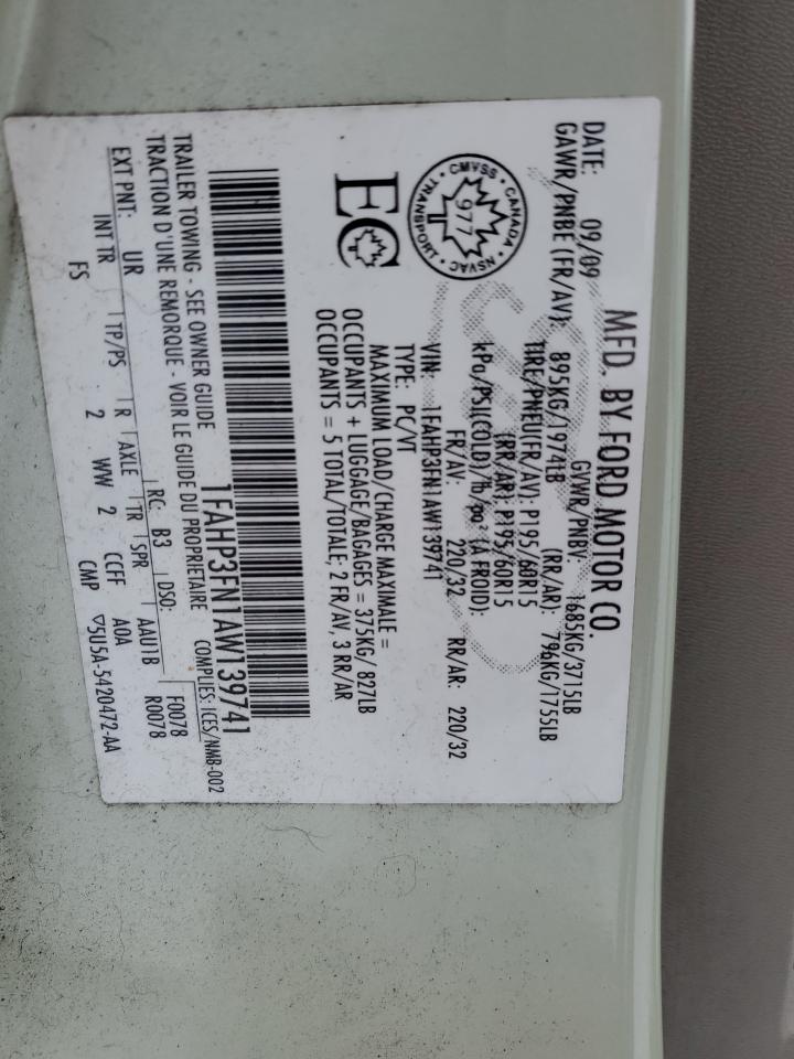 1FAHP3FN1AW139741 2010 Ford Focus Se