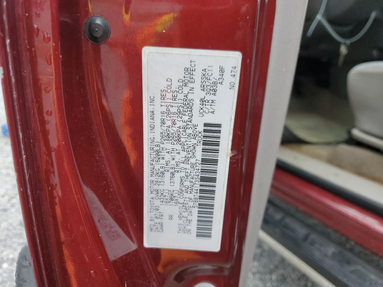 5TBBT44173S434727 2003 Toyota Tundra Access Cab Sr5