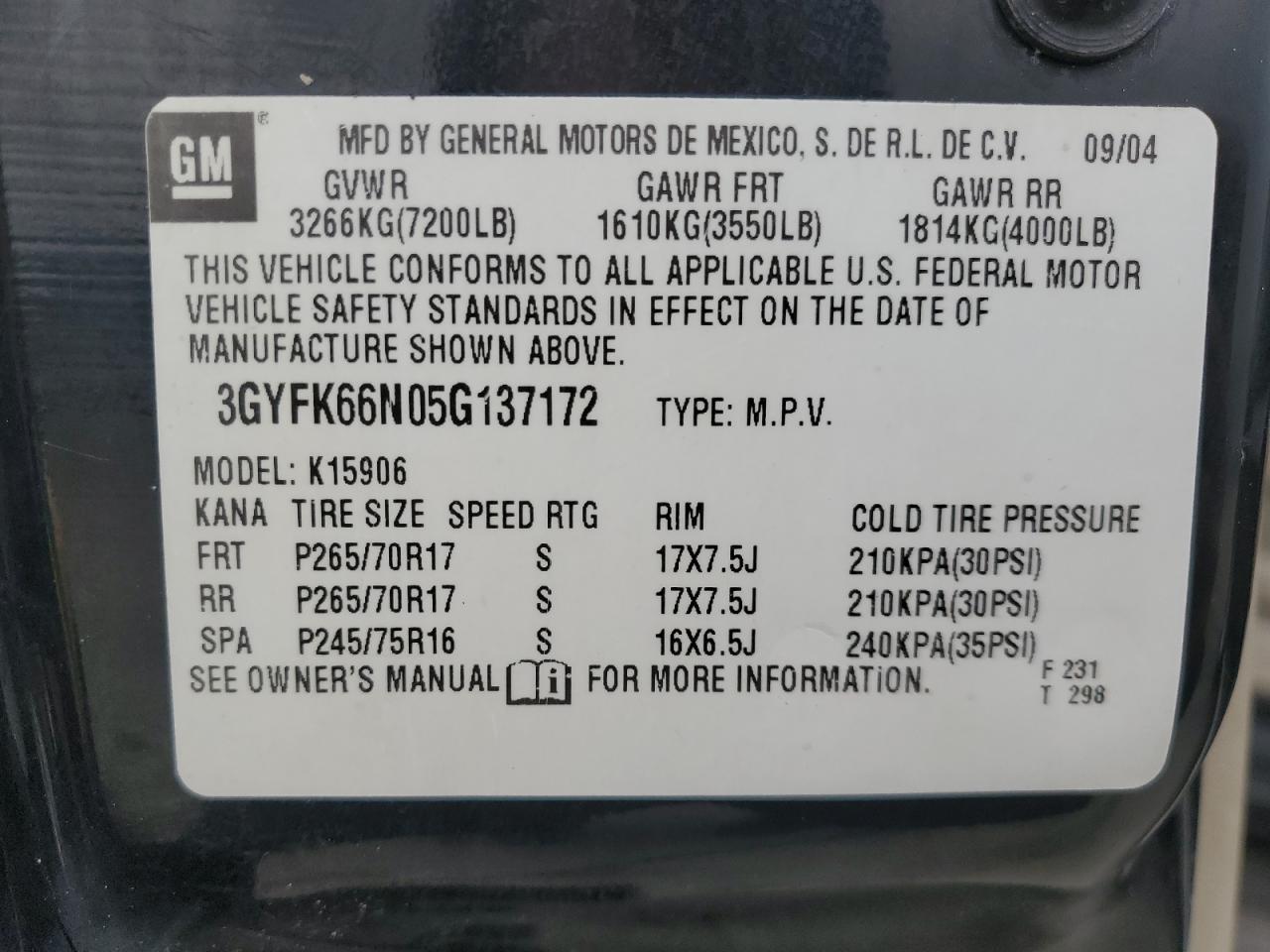 3GYFK66N05G137172 2005 Cadillac Escalade Esv