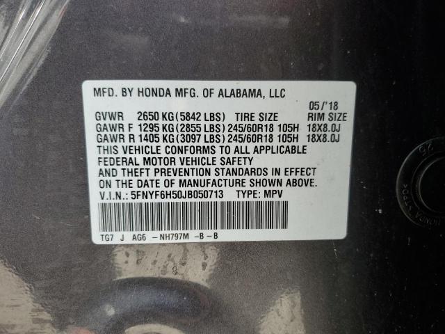 2018 Honda Pilot Exl VIN: 5FNYF6H50JB050713 Lot: 41821684