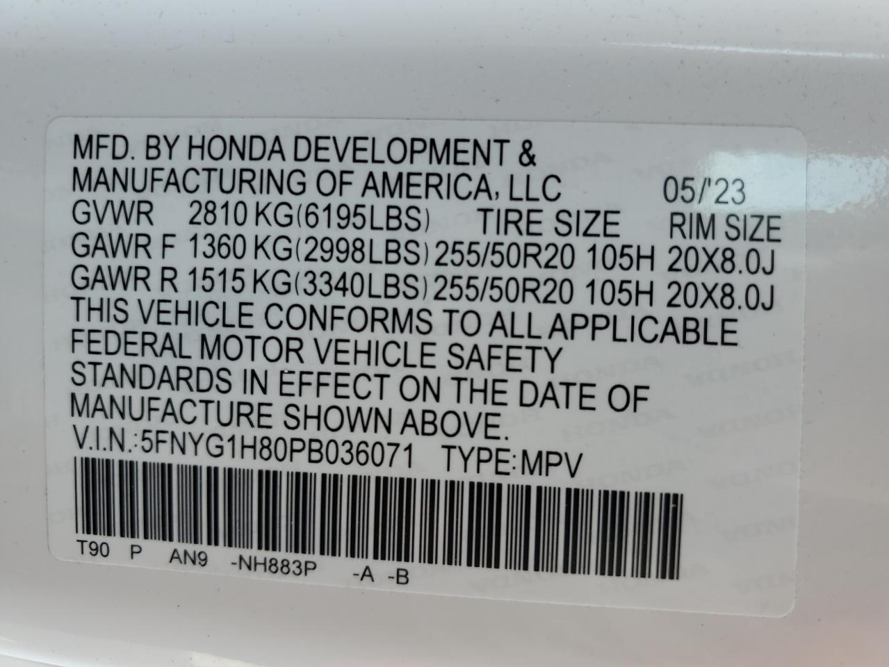 5FNYG1H80PB036071 2023 Honda Pilot Elite