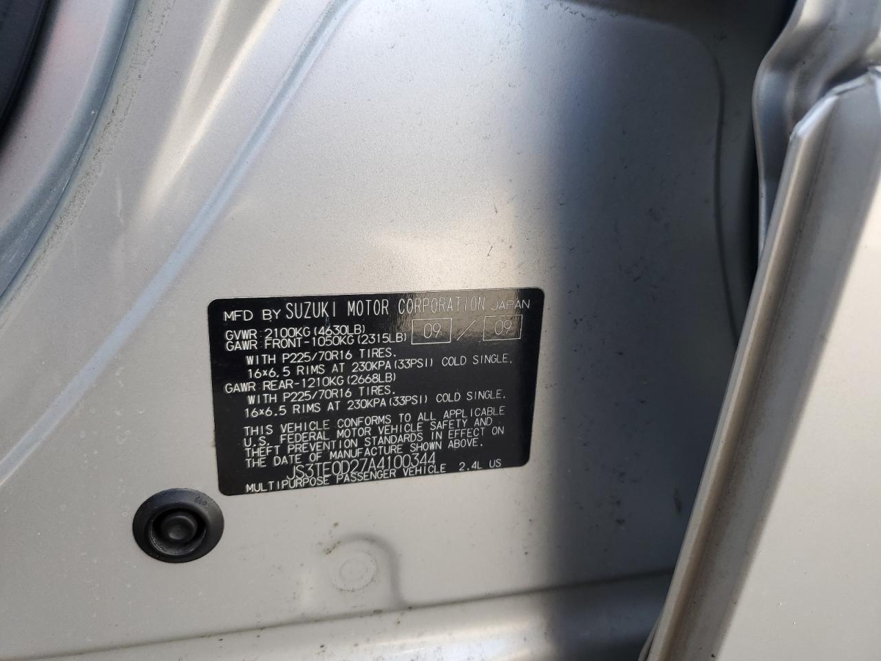 JS3TE0D27A4100344 2010 Suzuki Grand Vitara Premium