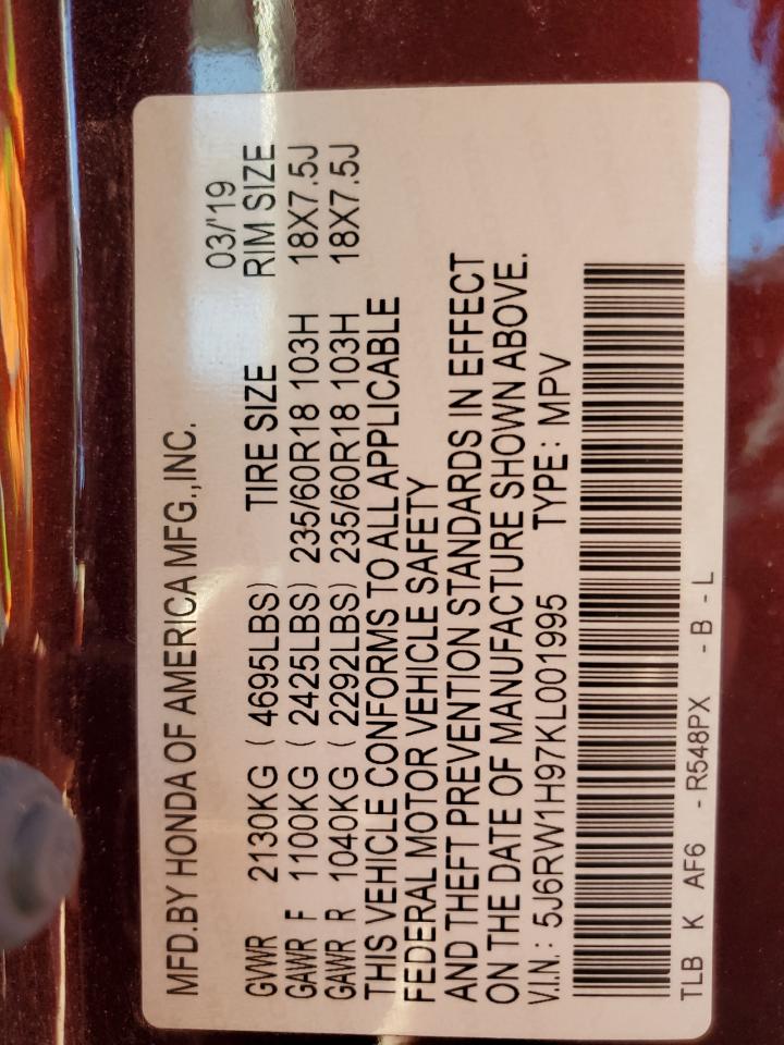 5J6RW1H97KL001995 2019 Honda Cr-V Touring